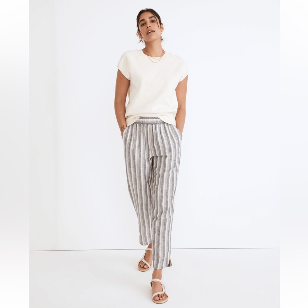 Madewell Striped Cream and blue Pull-on tapered pants sz medium